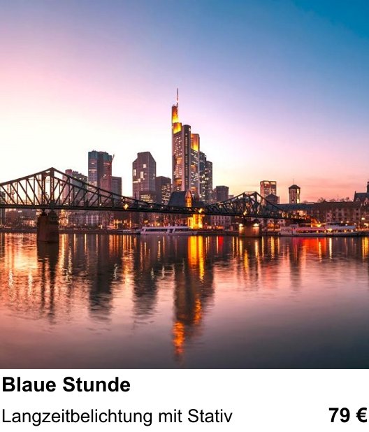 Abendfotografie mit Stativ als Fotoworkshop in Frankfurt