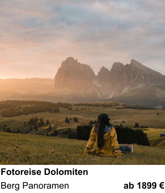 Abwechslungsreicher Foto-Workshop: Fotoreise Dolomiten – Berg Panoramen